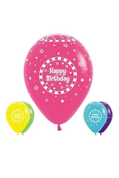 Generic 12-Piece All Over Happy Birthday Strips Round Latex Balloon 12inch