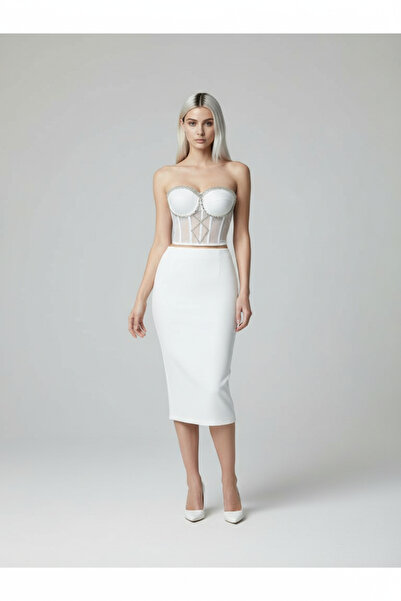 mercan 88 street shop Taşlı Beyaz abiye özel tasarım