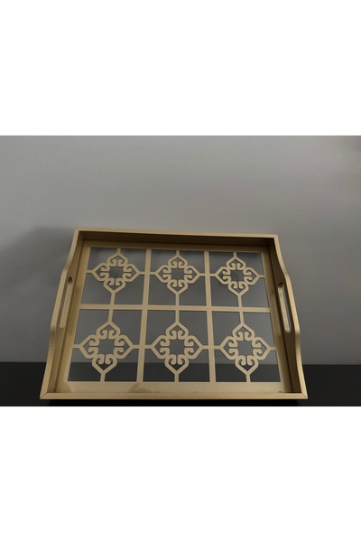 Santara Avangarde Wooden Glass Gold Decorated Tea Coffee Presentation Tray