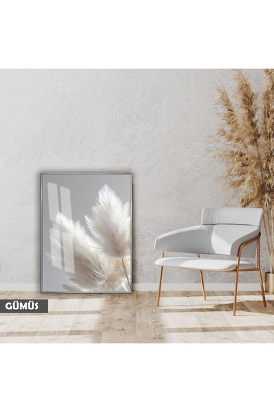 Harika bir ev |SOFT| BEYAZ PAMPAS OTLU MODELİ | ÇERÇEVELİ CAM TABLO TEKLİ DİKEY