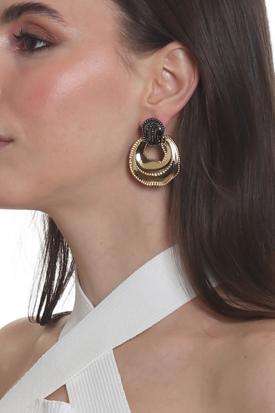 LABALABA Women's Double Color Leaf Textured Studded Model Bag Shaped Earrings