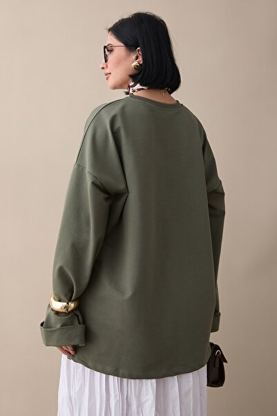 InStyle oversized Χακί Φούτερ με Πτυσσόμενο Μανίκι