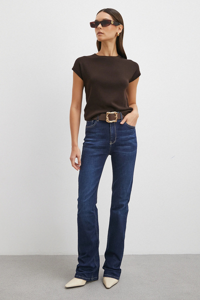 Never more High Waist Lycra Flared Jeans Navy Blue