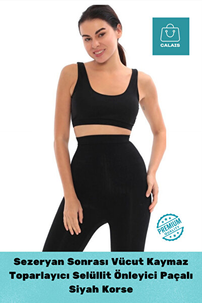 Calais Özel Seri Sezaryen Sonrası Vücut Sıkılaştırıcı Kaymaz Anti-Selülit Etkili Konforlu Paçalı Korse