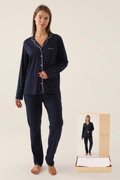 Pierre Cardin Boxed Women's Pajama Set Suitable for Dowry, 50% Modal 50% Cotton, Uzunkol Transitional Women P