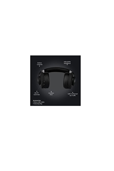 V-TAC Wireless Bluetooth Headphones, Black, Battery capacity: 500mAh.