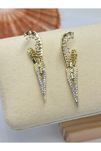 MyladyAccessoriess Baguette Stone Detailed Brass Plated Zipper Earrings