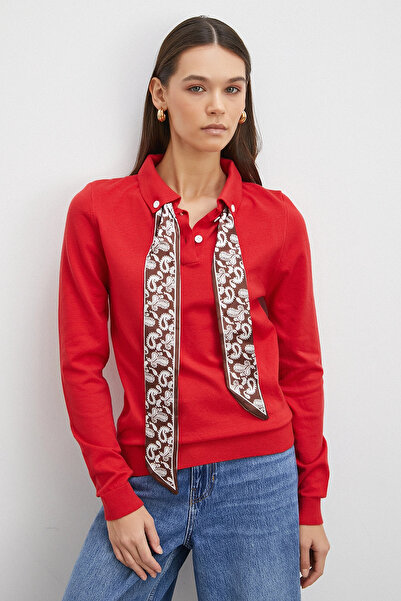 Never more Scarf Polo Neck Sweater Red