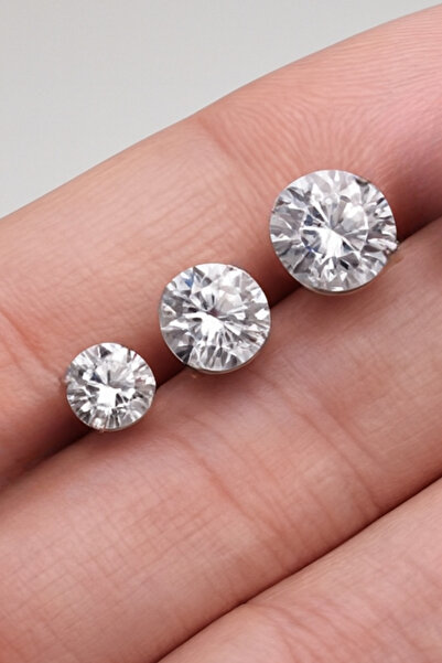 MAZEN Surgical Steel Single Stone Women Men Earrings |   Flat Model |   4 mm Stone |   Non-Tarnishing Steel Antiallergic