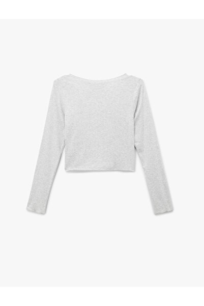 Koton Long Sleeve V-Neck Shirred Viscose Crop Slim Fit Knitted Pajama Top