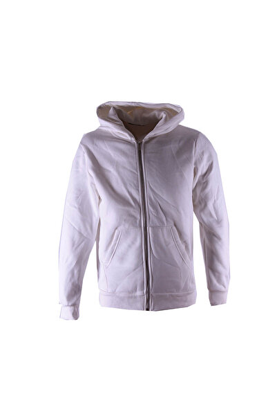trender Hooded Full Zipper 3 Thread Ecru Men's Sweatshirt 5466-1