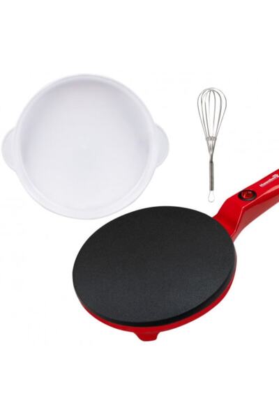 stuffix Crepe Maker, 700W, with Whisk and Batter Pan, Non-Stick, Red