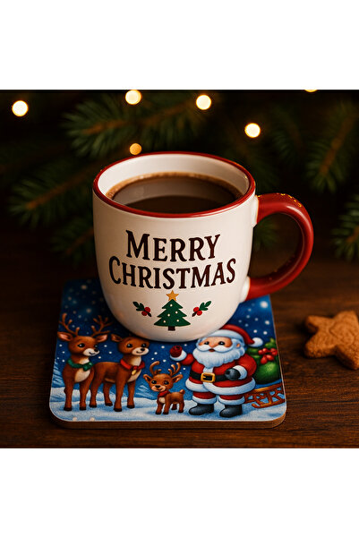 ATAGİFT HEDİYELİK مجموعة من مطبوع قطع من حاملات الأكواب الخشبية لعيد الميلاد ...