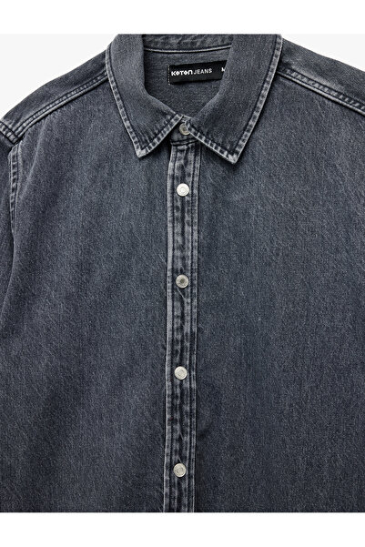 Koton Cotton Regular Fit Long Sleeve Classic Collar Jean Shirt Jacket