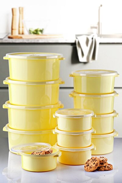 Ginza Maison Set of 12 Food Cans (4X500 ml, 4X1000 ml, 4X2000 ml), Yellow, Lid with air release device