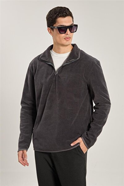BARRELS AND OIL Men's Half-Zip Fleece Sweatshirt - Anthracite