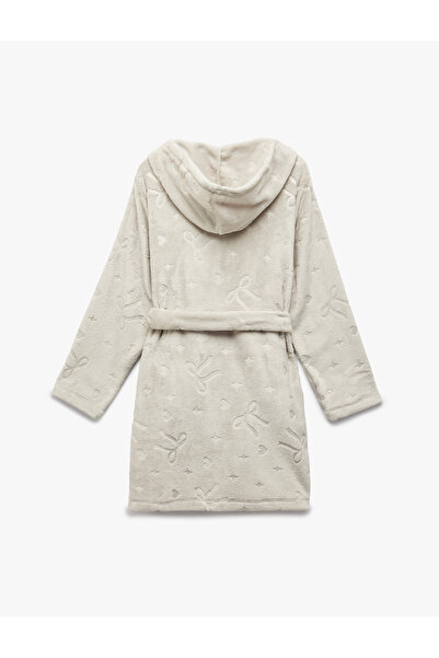 Koton Μακρυμάνικο βελούδινο φόρεμα με λεπτομέρεια φιόγκου και με κουκούλα ζώνες