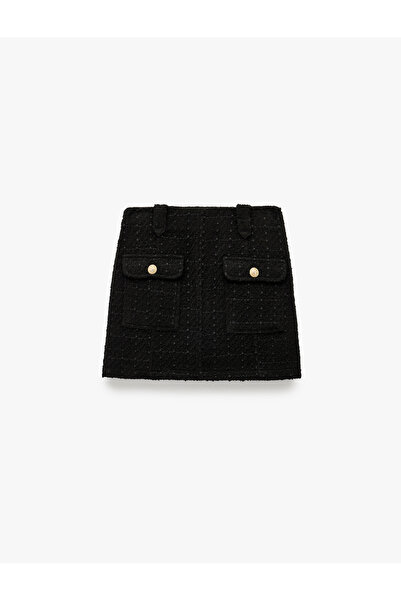 Koton Fusta Mini A croială din tweed cu detaliu de buzunar și accesorii metalice