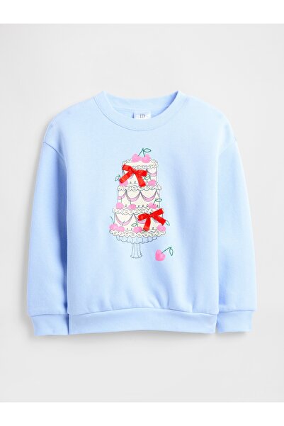 GAP Kız Bebek Açık Mavi Grafik Baskılı Sweatshirt