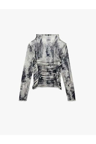 Koton εφαρμοστό Μακρυμάνικο μπλουζάκι με φαρδύ μοτίβο με ψηλός λαιμός λεπτομέρειες από ντραπέ