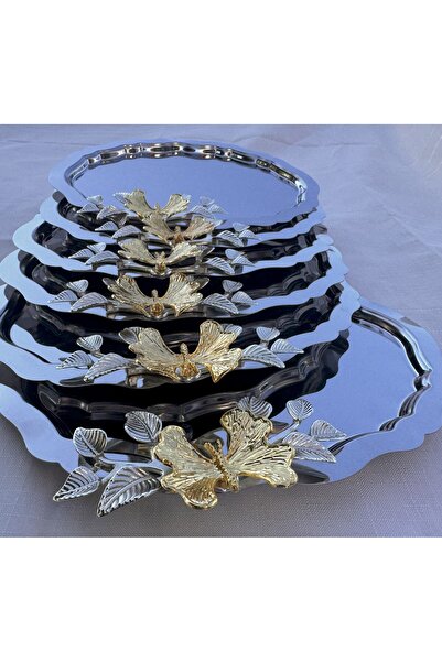 HTC AKSESUAR 6-Piece Oval Brown Presentation Tray with Butterfly Leaf Accessories