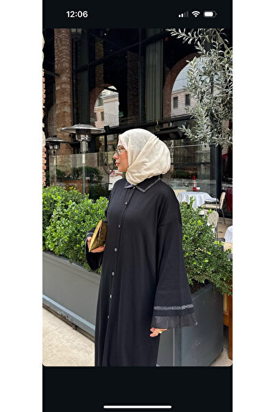 BZ BUTİK Steel Knitted Mercerized Cardigan with Collar Stone and Sleeve Ruffle Details