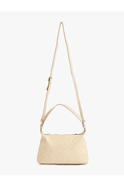 Koton Faux Leather Shoulder Bag with Knitted Detail and Zippered Strap