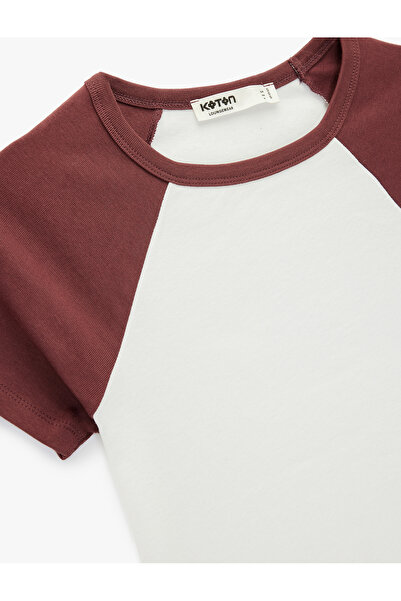 Koton Slim Fit Cotton Color Block Short Sleeve Crew Neck Crop T-Shirt Pajama Top