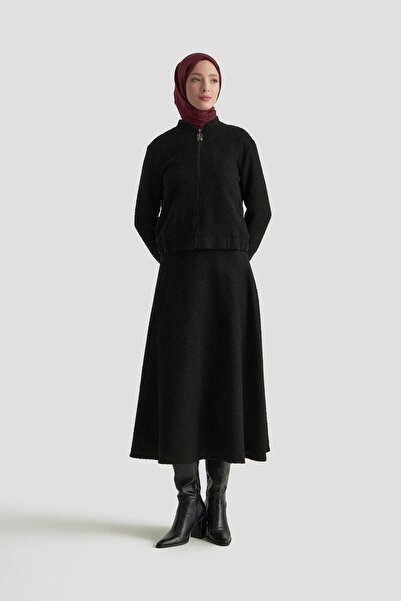 Armine TREND Bomber Jacket Zippered Lined Tweed Skirt Two-Piece Set Black 25Kt627