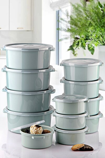 Ginza Maison Set of 12 Food Cans (4X500 ml, 4X1000 ml, 4X2000 ml), Light Green, Air Release Device Lid