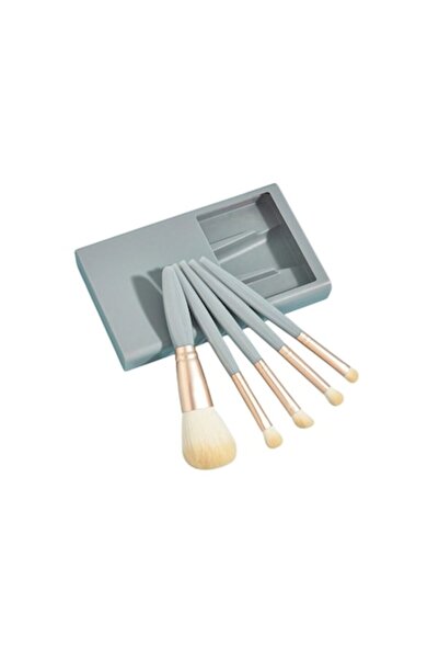 Dali Set of 5 Makeup Brushes with Soft Bristles, Storage Holder and Mirror - Blue