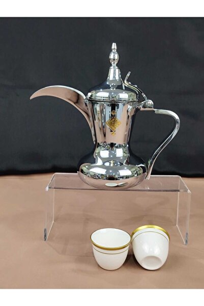 AR Al Saif Steel Coffee Pot Set (3 pieces) + 12 Gold Porcelain Coffee Cups