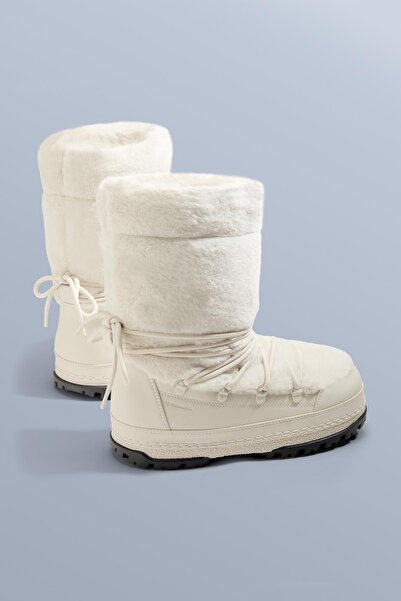 Oysho Lace-up technical faux fur boots