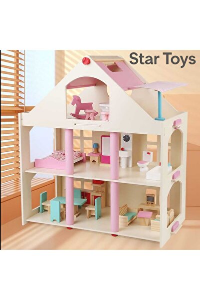 STAR TOYS Wooden Dollhouse for Children - 3 Floors