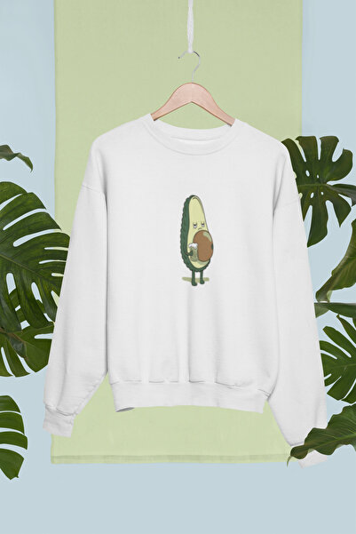 MG سويت شيرت قطني مطبوع عليه الأفوكادو بأكمام طويلة وثلاث خيوط شا مبطن بالصوف...