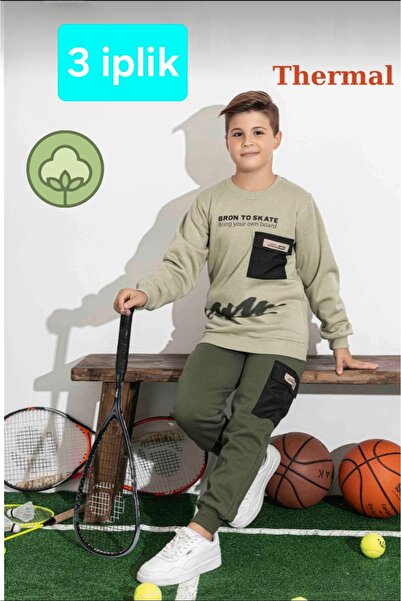 Tarık Three Thread Thick Winter Boys' Premium Quality Tracksuit Set