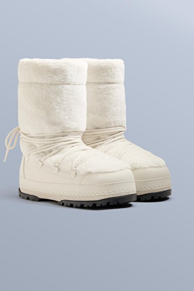Oysho Lace-up technical faux fur boots