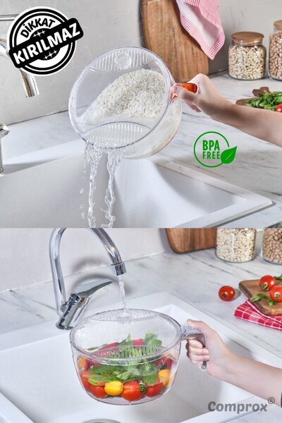Comprox Unbreakable Polycarbonate Strainer Bowl 2 L – Rice/Pasta/Vegetable-Fruit Washing & Straining – Bpa Free