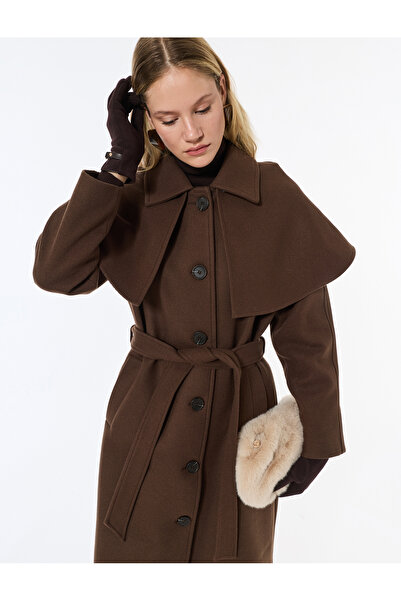 Koton Παλτό με κασκόλ με κορδόνια, τσέπες με κορδόνια, μακρυμάνικο με κουμπιά