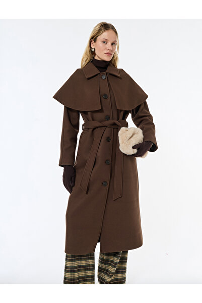 Koton Παλτό με κασκόλ με κορδόνια, τσέπες με κορδόνια, μακρυμάνικο με κουμπιά