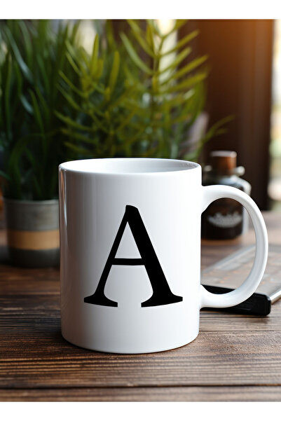 LOWHA 11 oz Ceramic Mug with Letter A Design on Both Sides