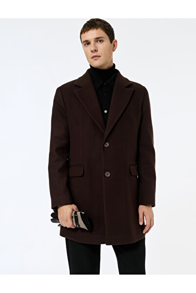 Koton Μονόχρωμο παλτό με μακρύ μανίκι, τσέπες με κουμπιά και καπάκι