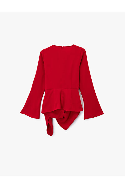 Koton Long Sleeve Degaje Collar Metal Accessory Gathered Asymmetrical Blouse