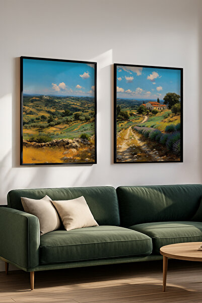 STARYUNA Set of 2 Toscana Scenery Paintings with Oil Painting Effect Black Wooden Frame Yuna442