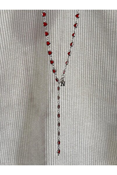 bijoux uniques Kırmızı kalpli N harfli kadın y kolye