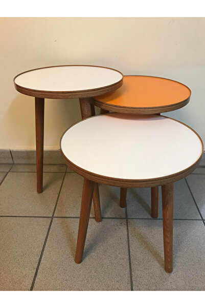 Tasarım 3.lü zigon sehpa 37cm 1.kalite mdf tabla Ekru ve Turuncu kullanıma ha...