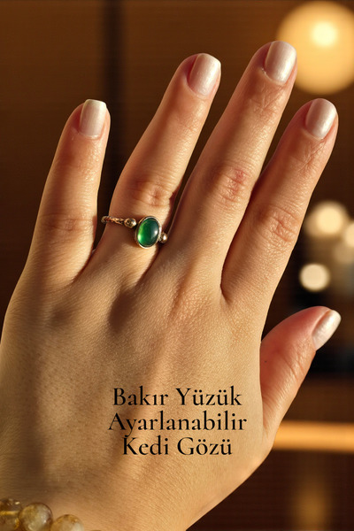 NBS Beautiful Naturel Stones خاتم نحاسي من اليشم الحقيقي قابل للتعديل، نحاس أصلي 100%