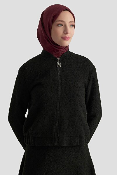 Armine TREND Bomber Jacket Zippered Lined Tweed Skirt Two-Piece Set Black 25Kt627