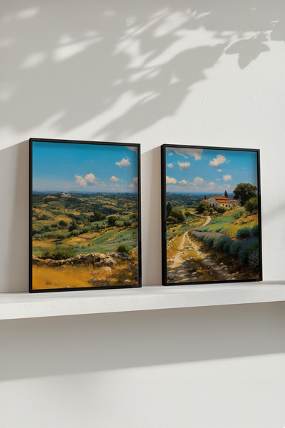 STARYUNA Set of 2 Toscana Scenery Paintings with Oil Painting Effect Black Wooden Frame Yuna442