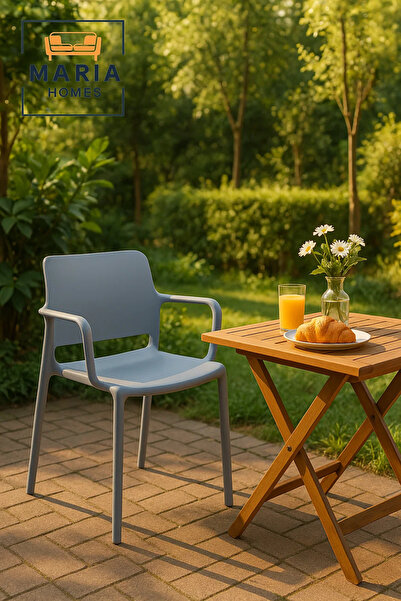 MARIA HOMES كرسي بذراعين بلاستيكي رمادي - كرسي عصري قابل للتكديس للاستخدام ال...